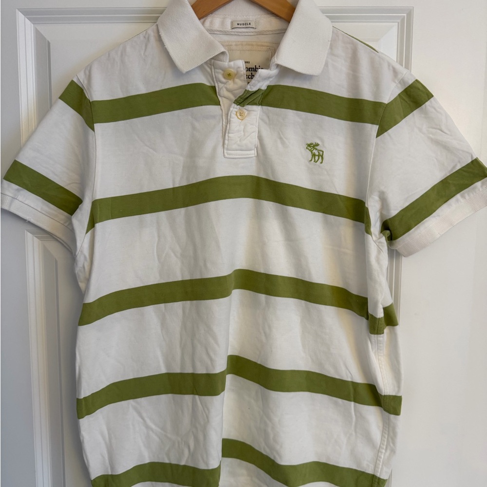 Abercrombie & Fitch Green and White Polo Shirt